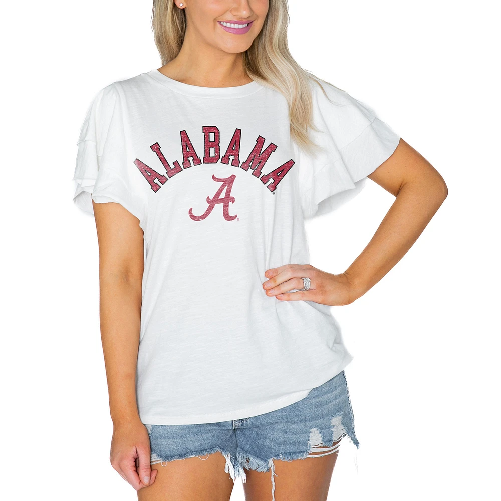 Women's Gameday Couture White Alabama Crimson Tide Arch Logo Flutter Sleeve Lightweight T-Shirt