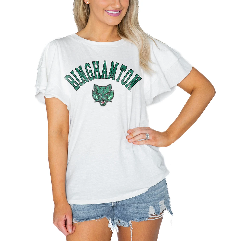 Women's Gameday Couture White Binghamton Bearcats Arch Logo Flutter Sleeve Lightweight T-Shirt