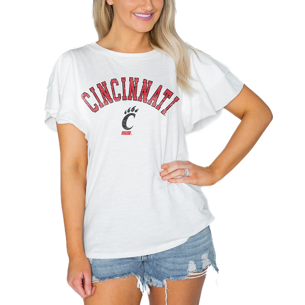 Women's Gameday Couture White Cincinnati Bearcats Arch Logo Flutter Sleeve Lightweight T-Shirt