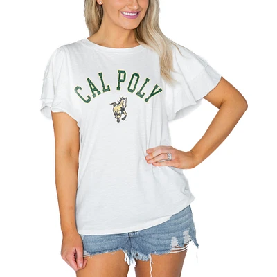 Women's Gameday Couture White Cal Poly Mustangs Arch Logo Flutter Sleeve Lightweight T-Shirt