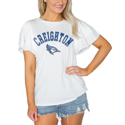 Women's Gameday Couture  White Creighton Bluejays Arch Logo Flutter Sleeve Lightweight T-Shirt