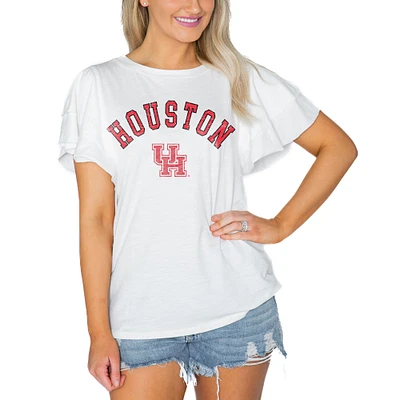 Women's Gameday Couture White Houston Cougars Arch Logo Flutter Sleeve Lightweight T-Shirt