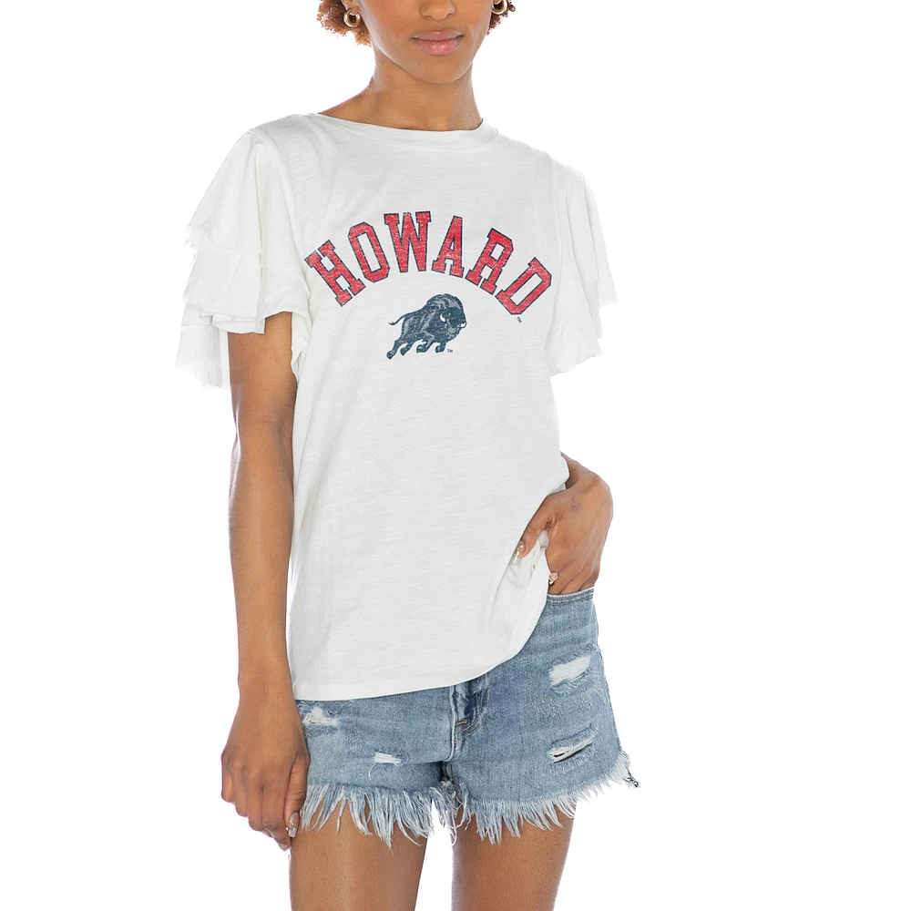 Women's Gameday Couture White Howard Bison Arch Logo Flutter Sleeve Lightweight T-Shirt