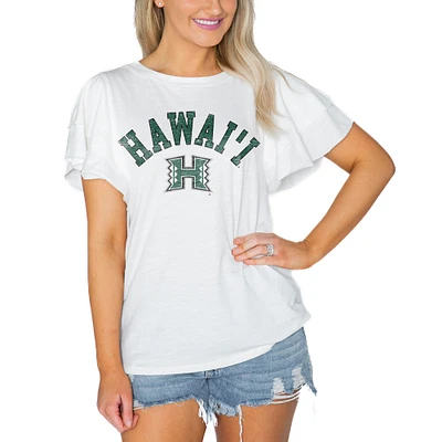 Women's Gameday Couture White Hawaii Rainbow Warriors Arch Logo Flutter Sleeve Lightweight T-Shirt