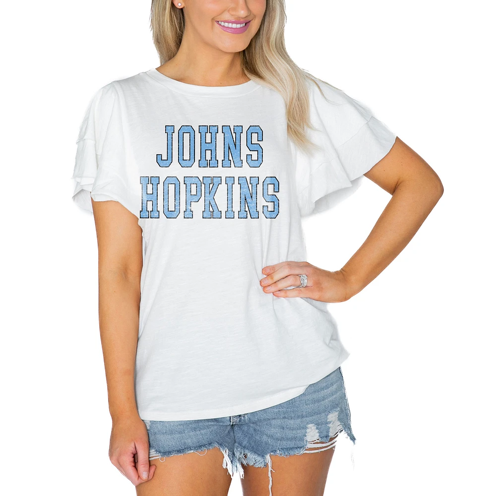 Women's Gameday Couture White Johns Hopkins Blue Jays Arch Logo Flutter Sleeve Lightweight T-Shirt