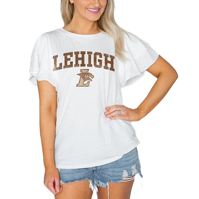 Women's Gameday Couture White Lehigh Mountain Hawks Arch Logo Flutter Sleeve Lightweight T-Shirt