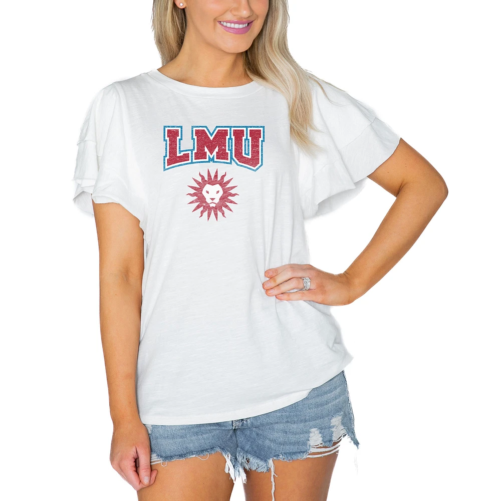 Women's Gameday Couture White Loyola Marymount Lions Arch Logo Flutter Sleeve Lightweight T-Shirt