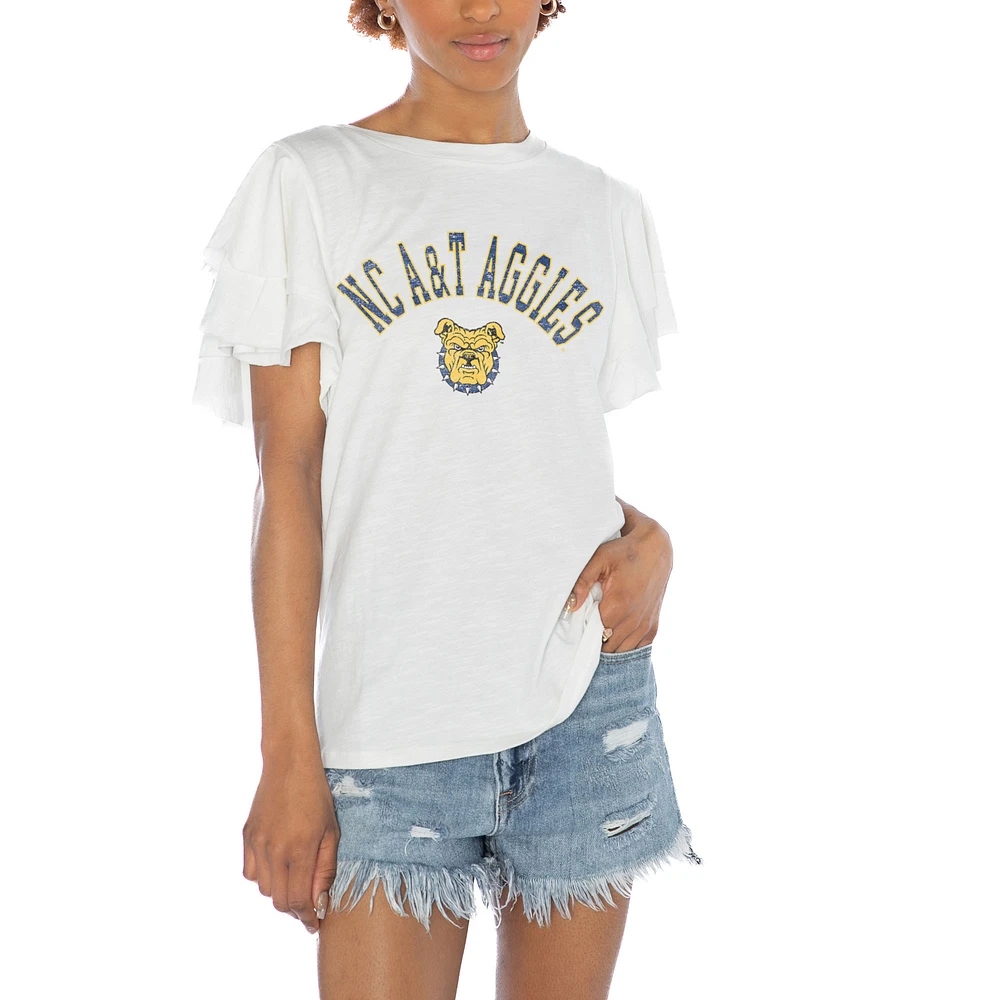 Women's Gameday Couture White North Carolina A&T Aggies Arch Logo Flutter Sleeve Lightweight T-Shirt