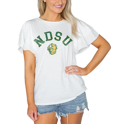 Women's Gameday Couture White NDSU Bison Arch Logo Flutter Sleeve Lightweight T-Shirt