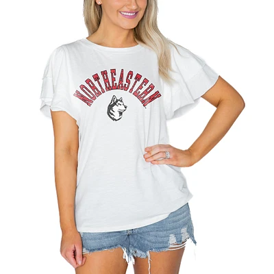 Women's Gameday Couture White Northeastern Huskies Arch Logo Flutter Sleeve Lightweight T-Shirt