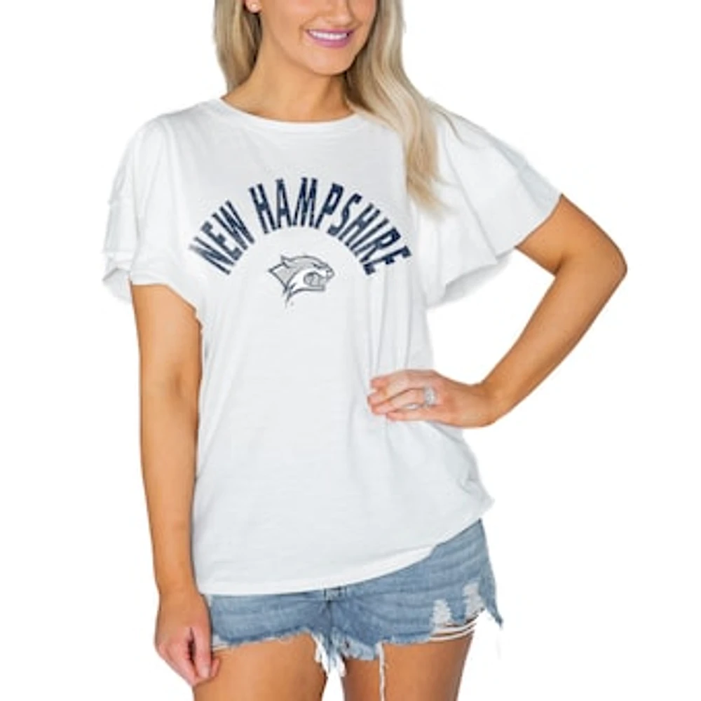 Women's Gameday Couture White New Hampshire Wildcats Arch Logo Flutter Sleeve Lightweight T-Shirt