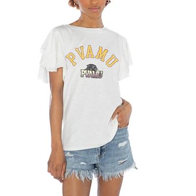 Women's Gameday Couture White Prairie View A&M Panthers Arch Logo Flutter Sleeve Lightweight T-Shirt