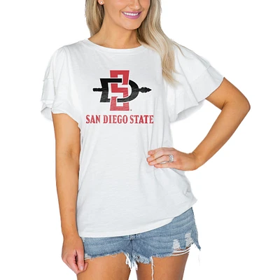 Women's Gameday Couture White San Diego State Aztecs Arch Logo Flutter Sleeve Lightweight T-Shirt