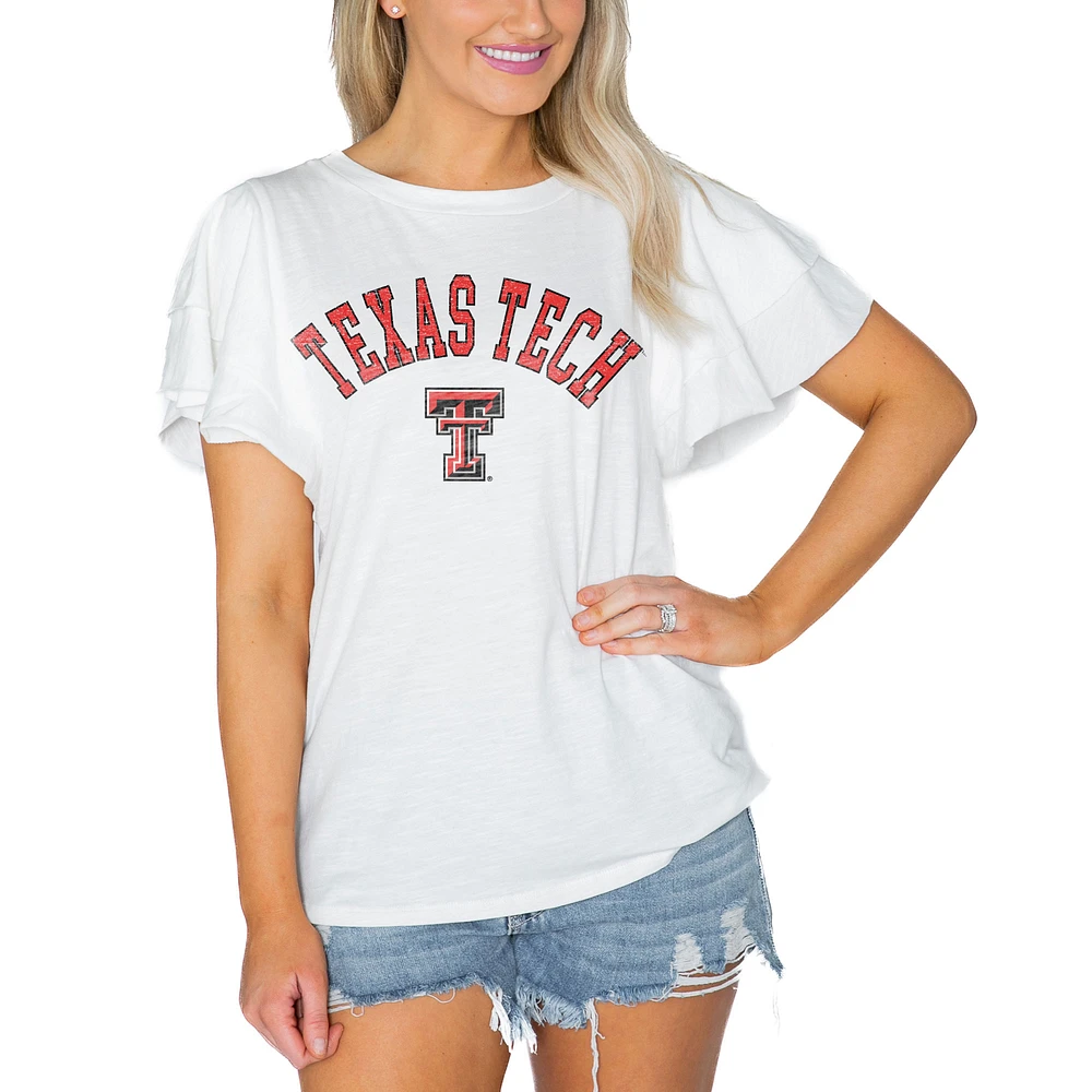 Women's Gameday Couture White Texas Tech Red Raiders Arch Logo Flutter Sleeve Lightweight T-Shirt