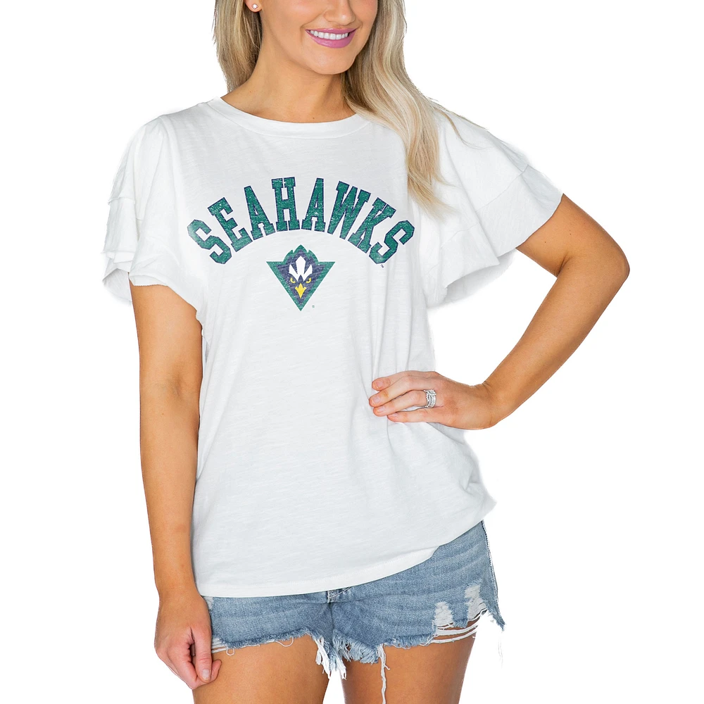 Women's Gameday Couture White UNC Wilmington Seahawks Arch Logo Flutter Sleeve Lightweight T-Shirt