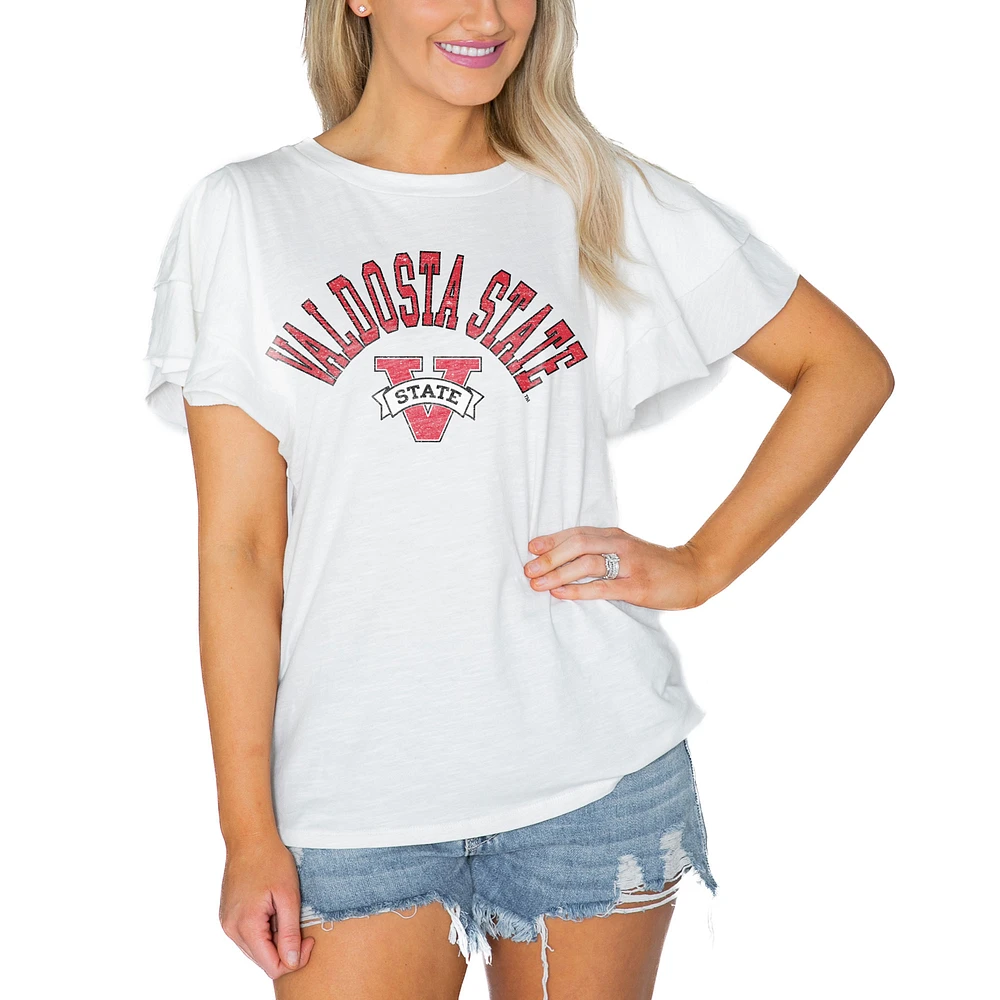 Women's Gameday Couture White Valdosta State Blazers Arch Logo Flutter Sleeve Lightweight T-Shirt