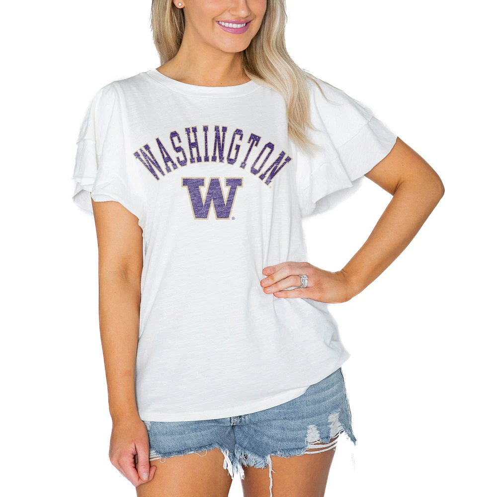 Women's Gameday Couture White Washington Huskies Arch Logo Flutter Sleeve Lightweight T-Shirt