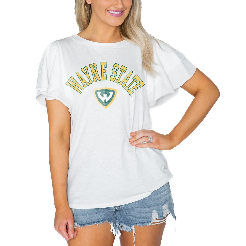 Women's Gameday Couture White Wayne State Warriors Arch Logo Flutter Sleeve Lightweight T-Shirt