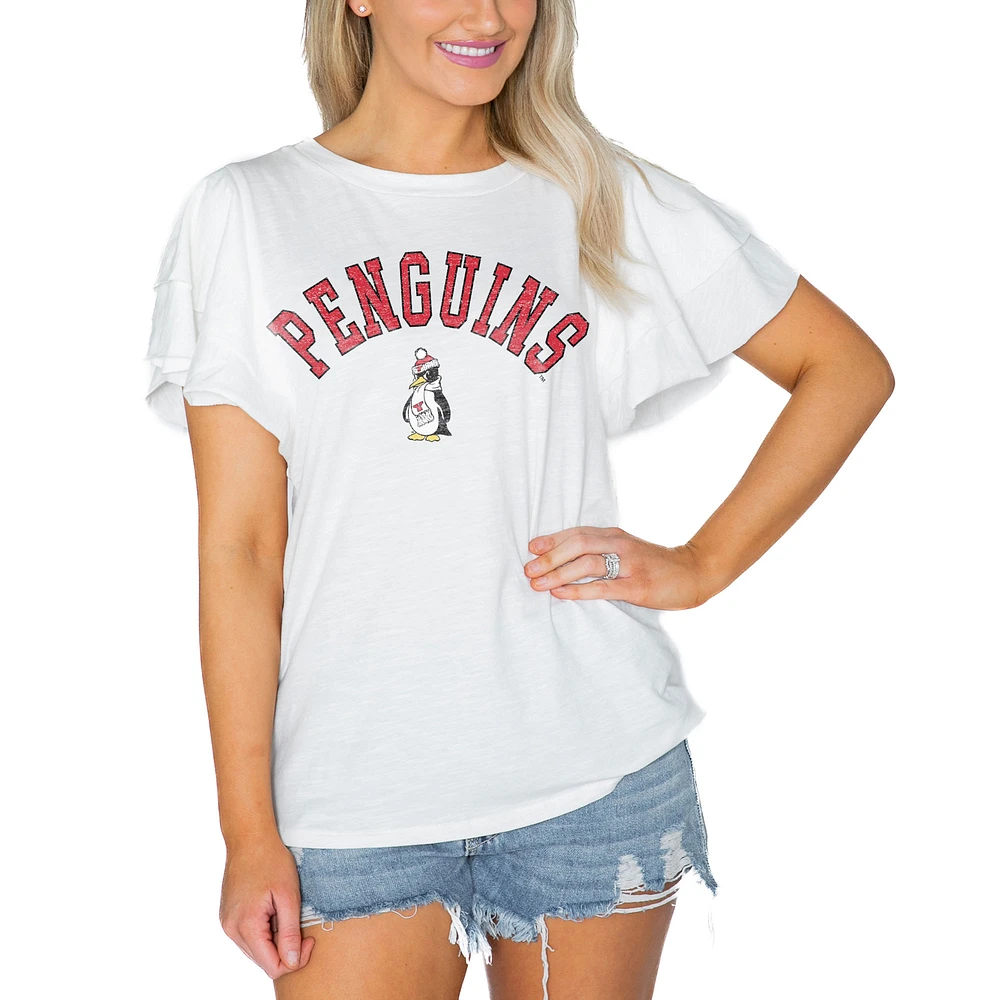 Women's Gameday Couture White Youngstown State Penguins Arch Logo Flutter Sleeve Lightweight T-Shirt