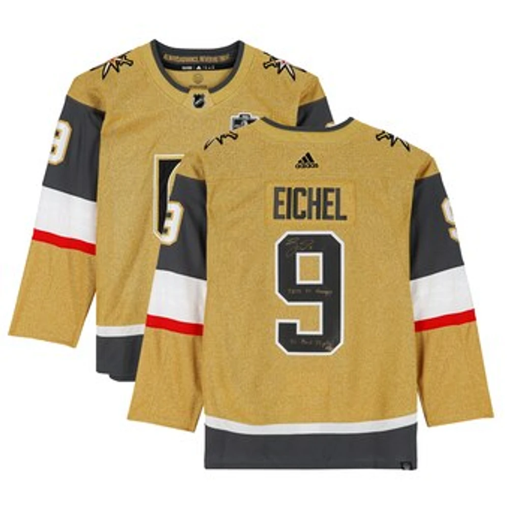 Jack Eichel Vegas Golden Knights Autographed Gold Adidas Authentic Jersey with Multiple Inscriptions - Limited Edition of 26