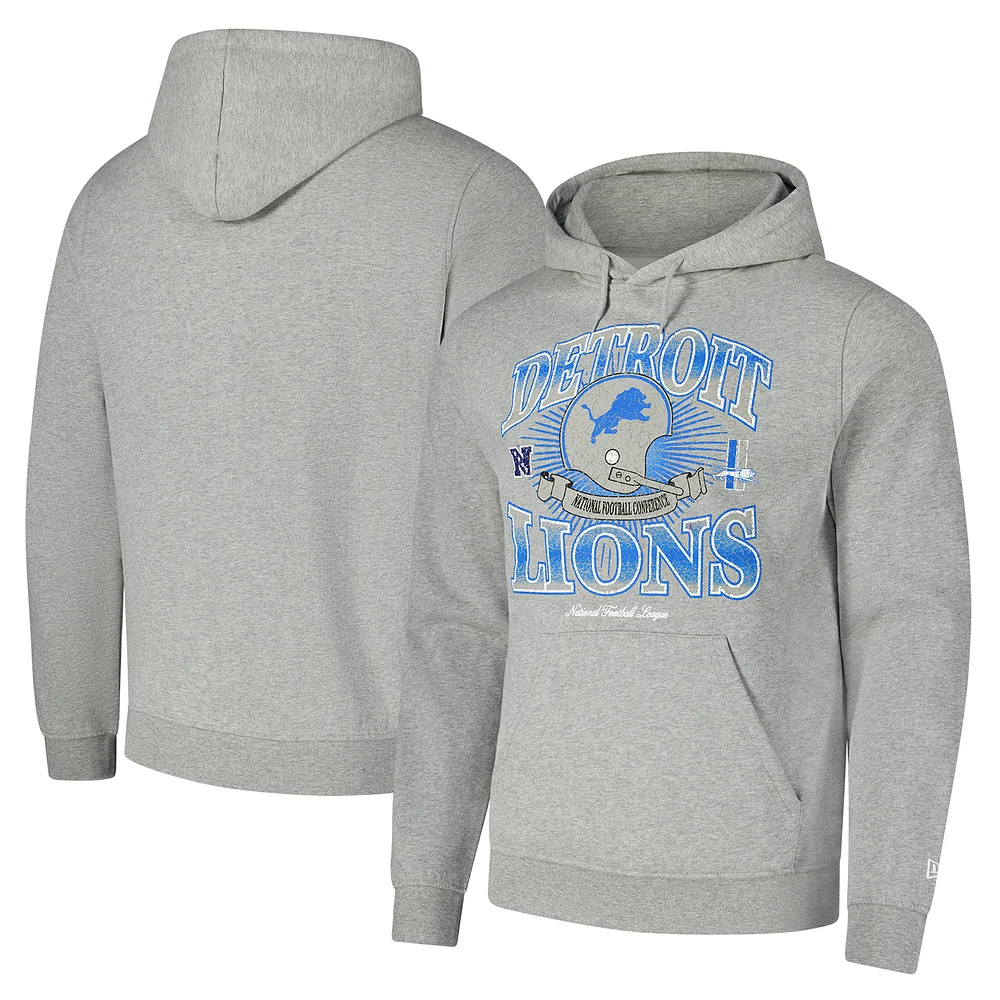 Men's New Era Heather Gray Detroit Lions Retro Pullover Hoodie