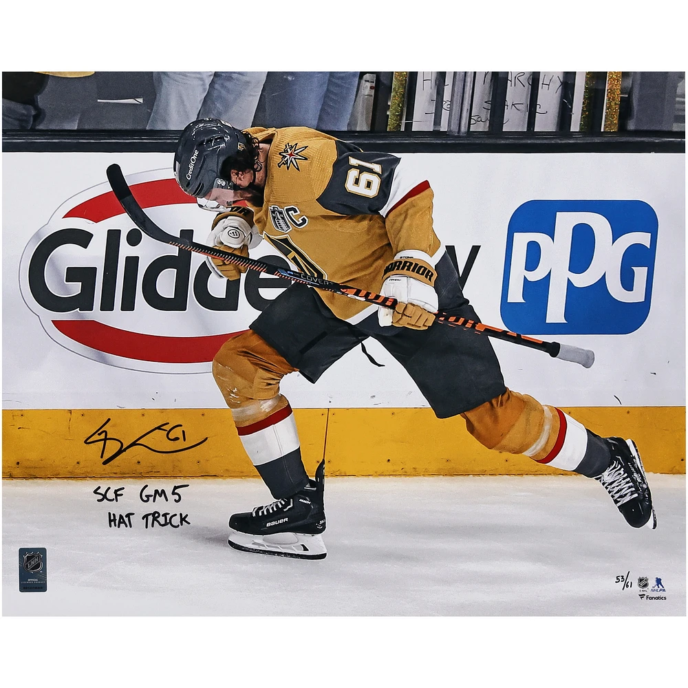 Mark Stone Vegas Golden Knights Autographed 16" x 20" Stanley Cup Final Hat Trick Celebration Photograph with "SCF GM 5 Hat Trick" Inscription - Limited Edition of 61