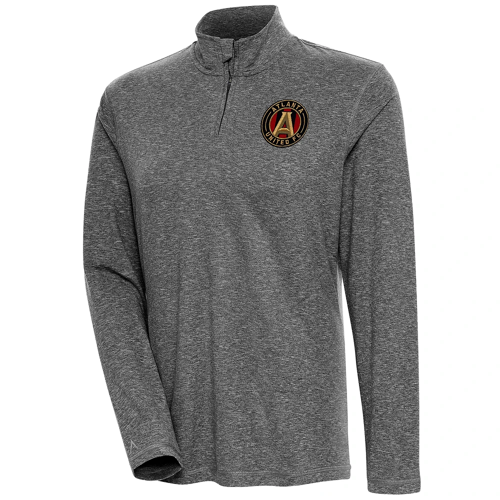 Women's Antigua Heather Black Atlanta United FC Confront Quarter-Zip Pullover Top