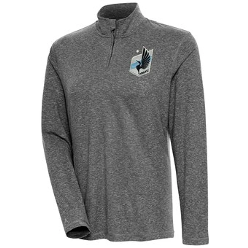 Women's Antigua Heather Black Minnesota United FC Confront Quarter-Zip Pullover Top