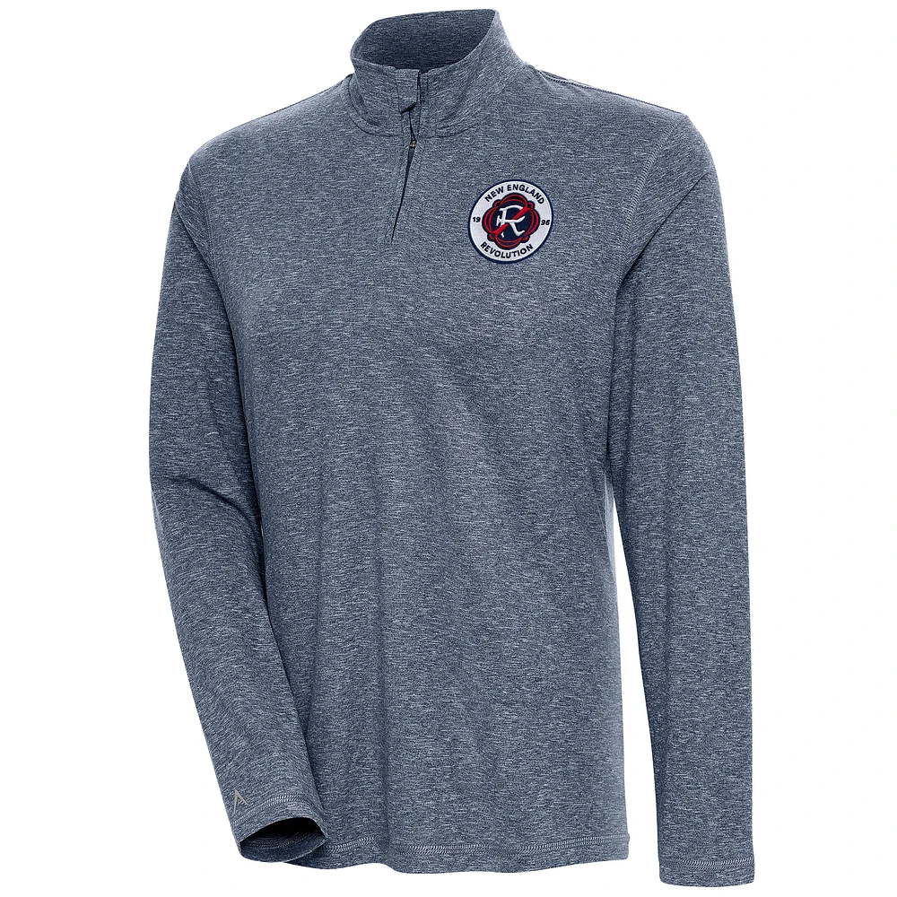 Women's Antigua Heather Navy New England Revolution Confront Quarter-Zip Pullover Top
