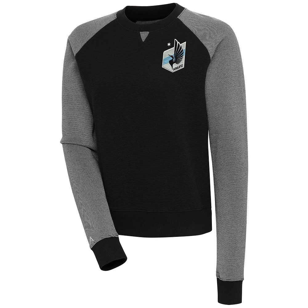 Women's Antigua Black/White Minnesota United FC Flier Bunker Tri-Blend Pullover Sweatshirt