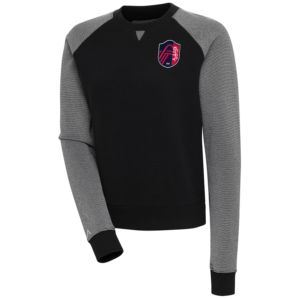 Women's Antigua Black/White St. Louis City SC Flier Bunker Tri-Blend Pullover Sweatshirt
