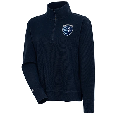 Women's Antigua Navy Sporting Kansas City Portal Tri-Blend Half-Zip Pullover Top