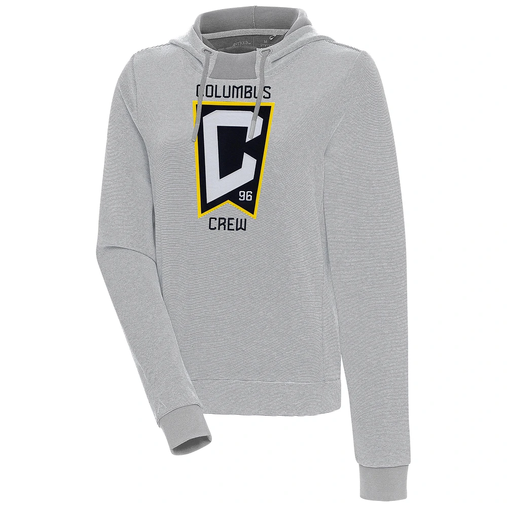 Women's Antigua Gray/White Columbus Crew Axe Bunker Tri-Blend Pullover Hoodie