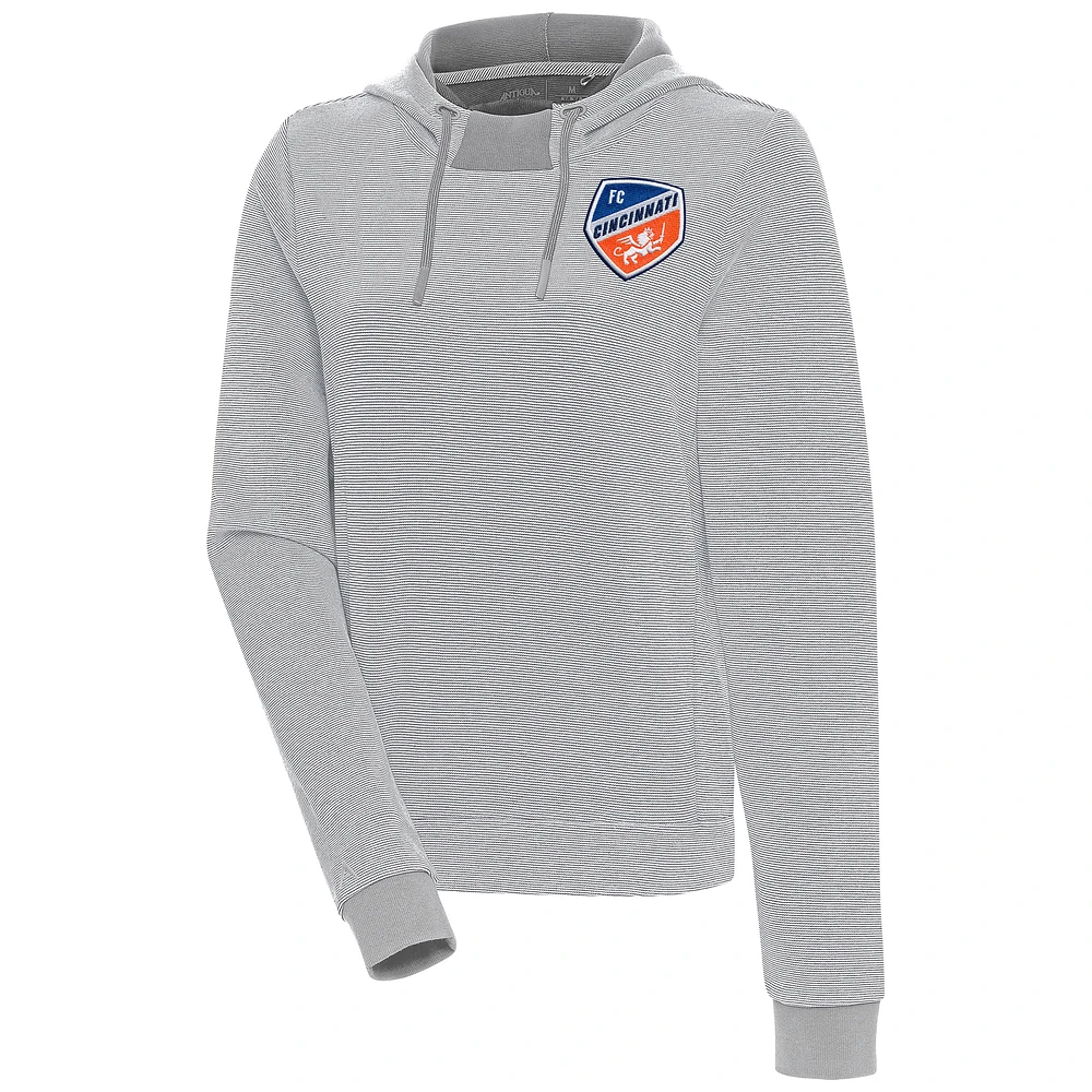 Women's Antigua Gray FC Cincinnati Axe Bunker Tri-Blend Pullover Hoodie