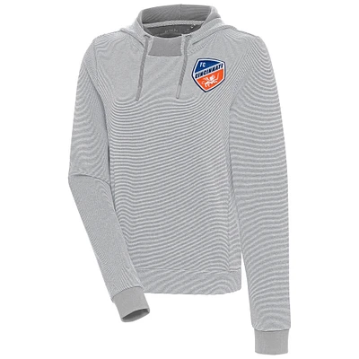Women's Antigua Gray FC Cincinnati Axe Bunker Tri-Blend Pullover Hoodie
