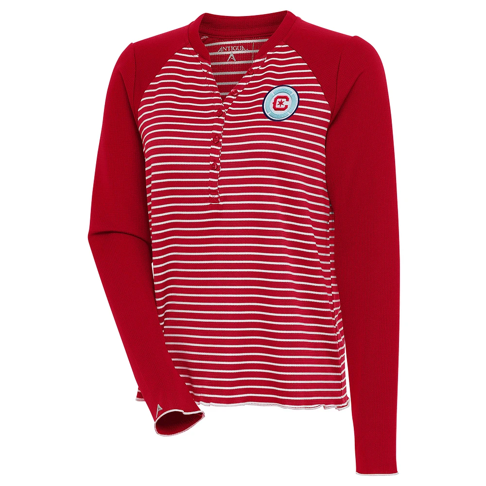 Women's Antigua Red Chicago Fire Maverick Henley Long Sleeve T-Shirt