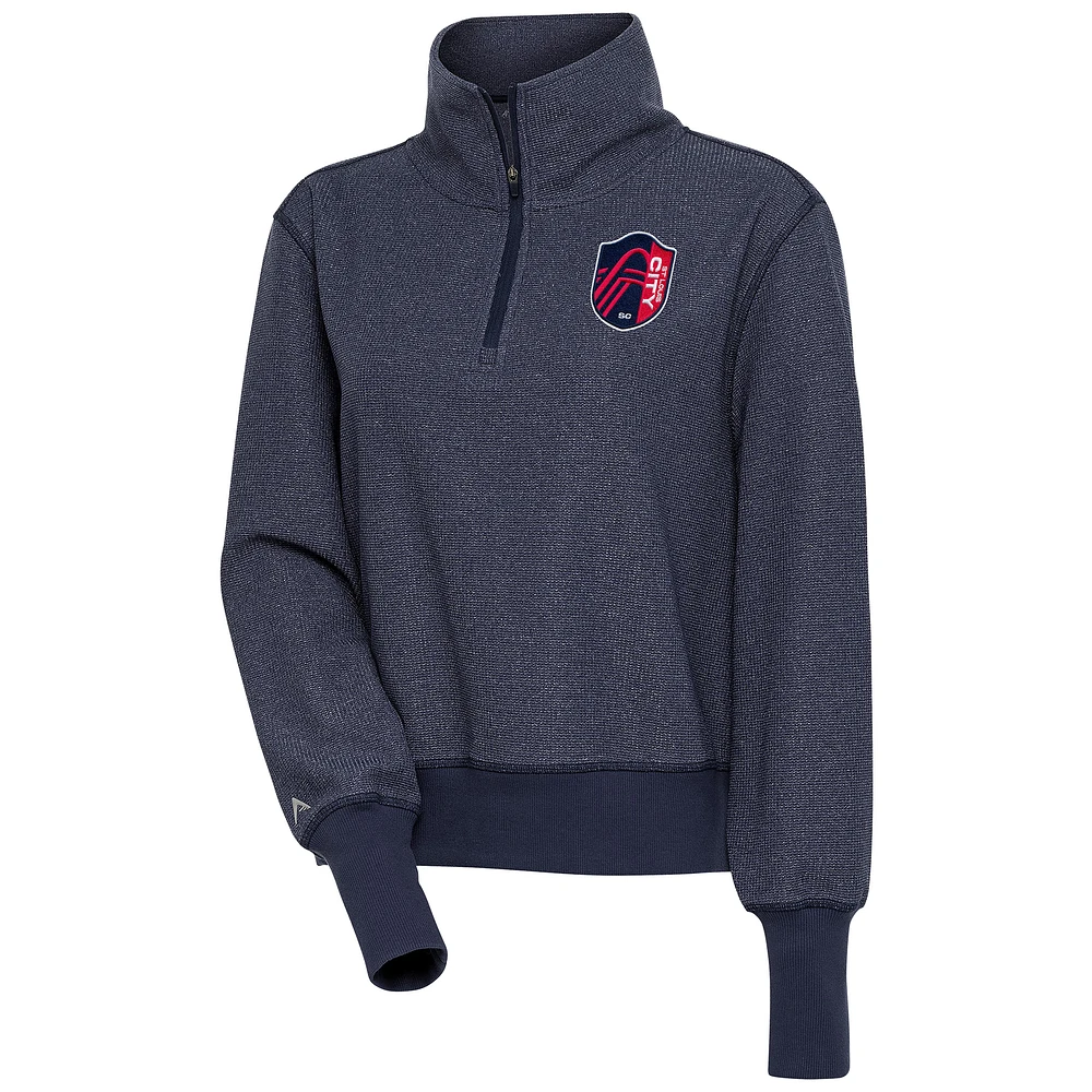 Women's Antigua Heather Navy St. Louis City SC Upgrade Half-Zip Pullover Top