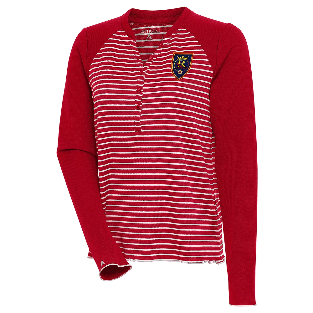 Women's Antigua Red Real Salt Lake Maverick Henley Long Sleeve T-Shirt