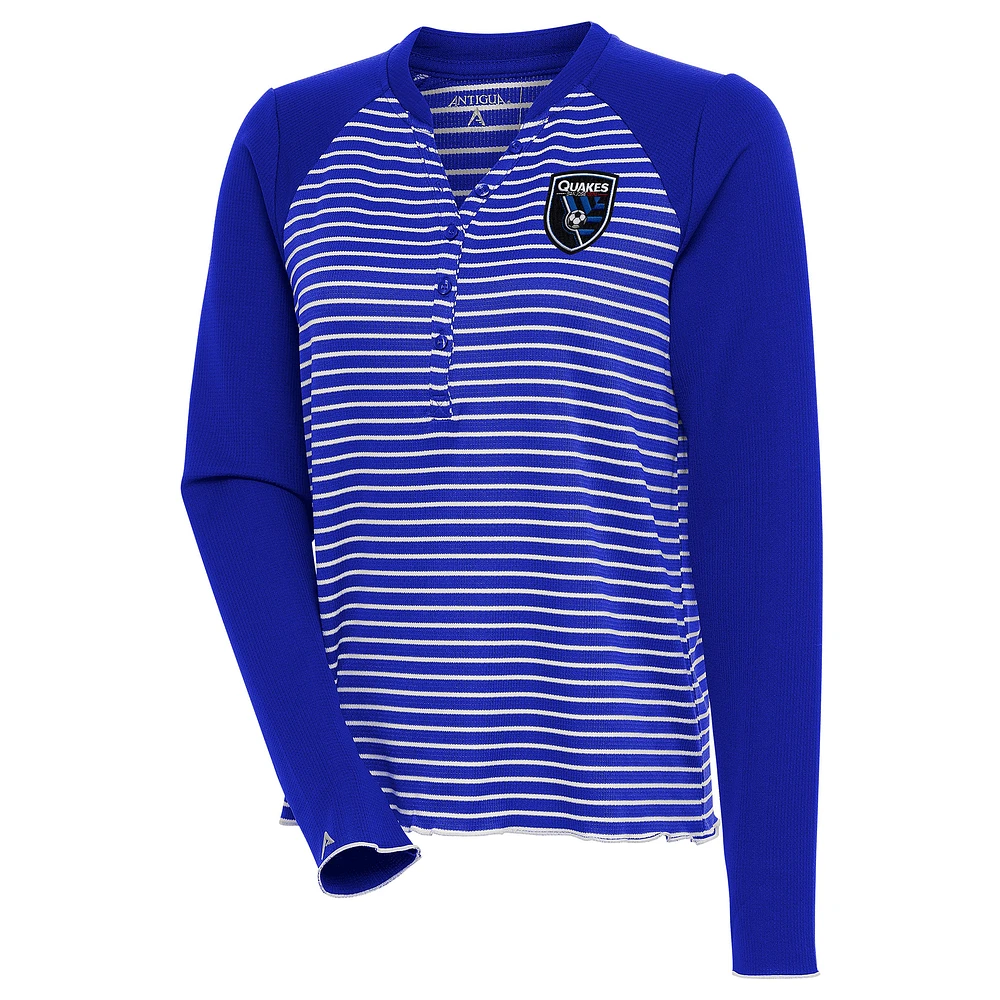 Women's Antigua Royal San Jose Earthquakes Maverick Henley Long Sleeve T-Shirt