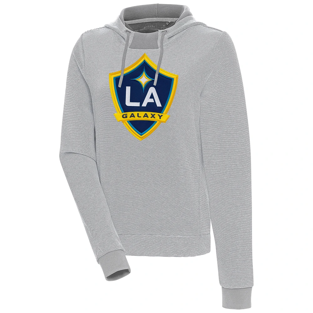 Women's Antigua Gray/White LA Galaxy Axe Bunker Tri-Blend Pullover Hoodie