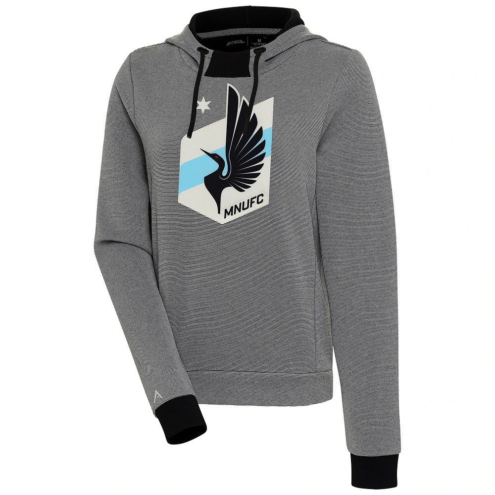 Women's Antigua Black/White Minnesota United FC Axe Bunker Tri-Blend Pullover Hoodie