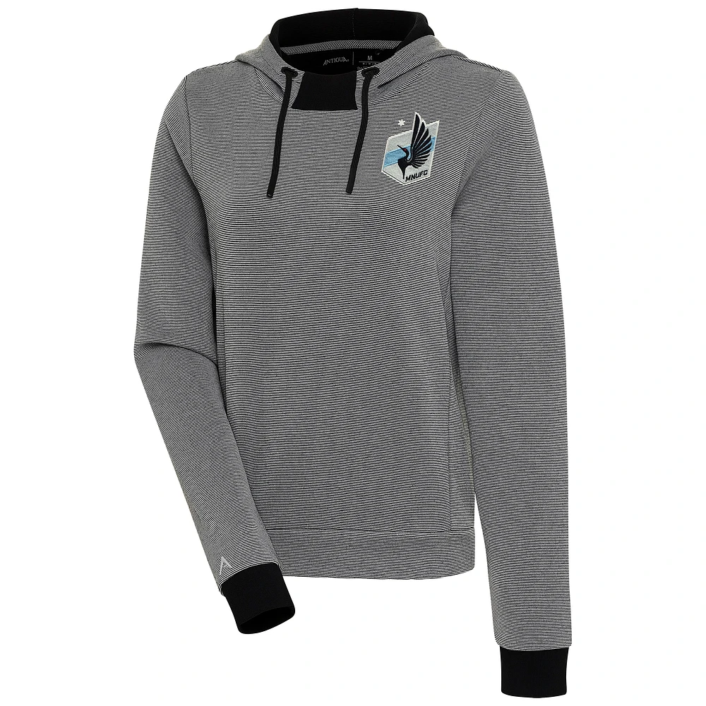 Women's Antigua Black Minnesota United FC Axe Bunker Tri-Blend Pullover Hoodie