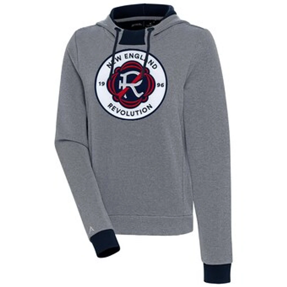 Women's Antigua Navy/White New England Revolution Axe Bunker Tri-Blend Pullover Hoodie