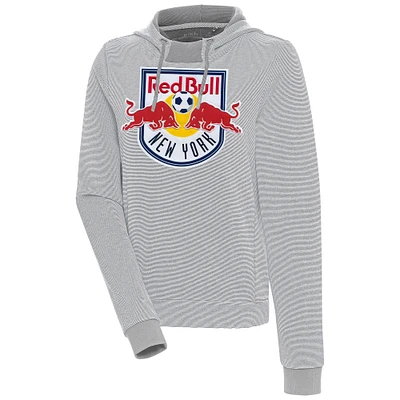 Women's Antigua Gray/White New York Red Bulls Axe Bunker Tri-Blend Pullover Hoodie