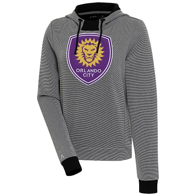 Women's Antigua Black/White Orlando City SC Axe Bunker Tri-Blend Pullover Hoodie