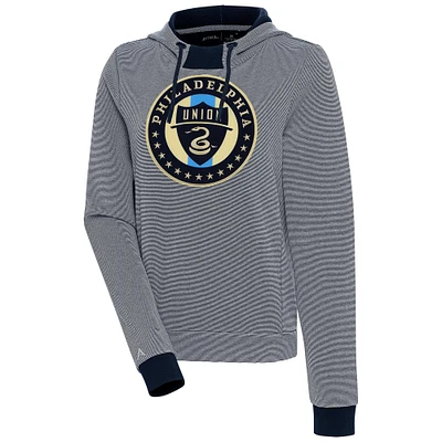 Women's Antigua Navy/White Philadelphia Union Axe Bunker Tri-Blend Pullover Hoodie