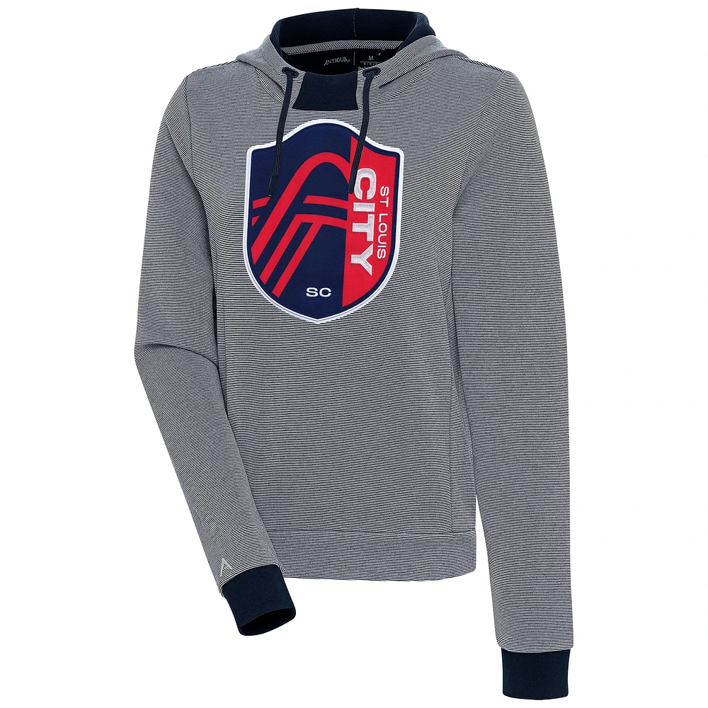 Women's Antigua Navy/White St. Louis City SC Axe Bunker Tri-Blend Pullover Hoodie