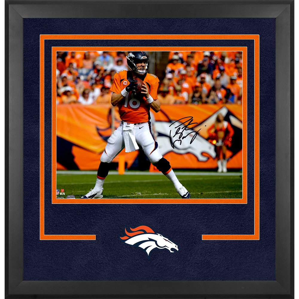 Peyton Manning Denver Broncos Autographed Deluxe Framed 16" x 20" Orange Drop Back Photograph