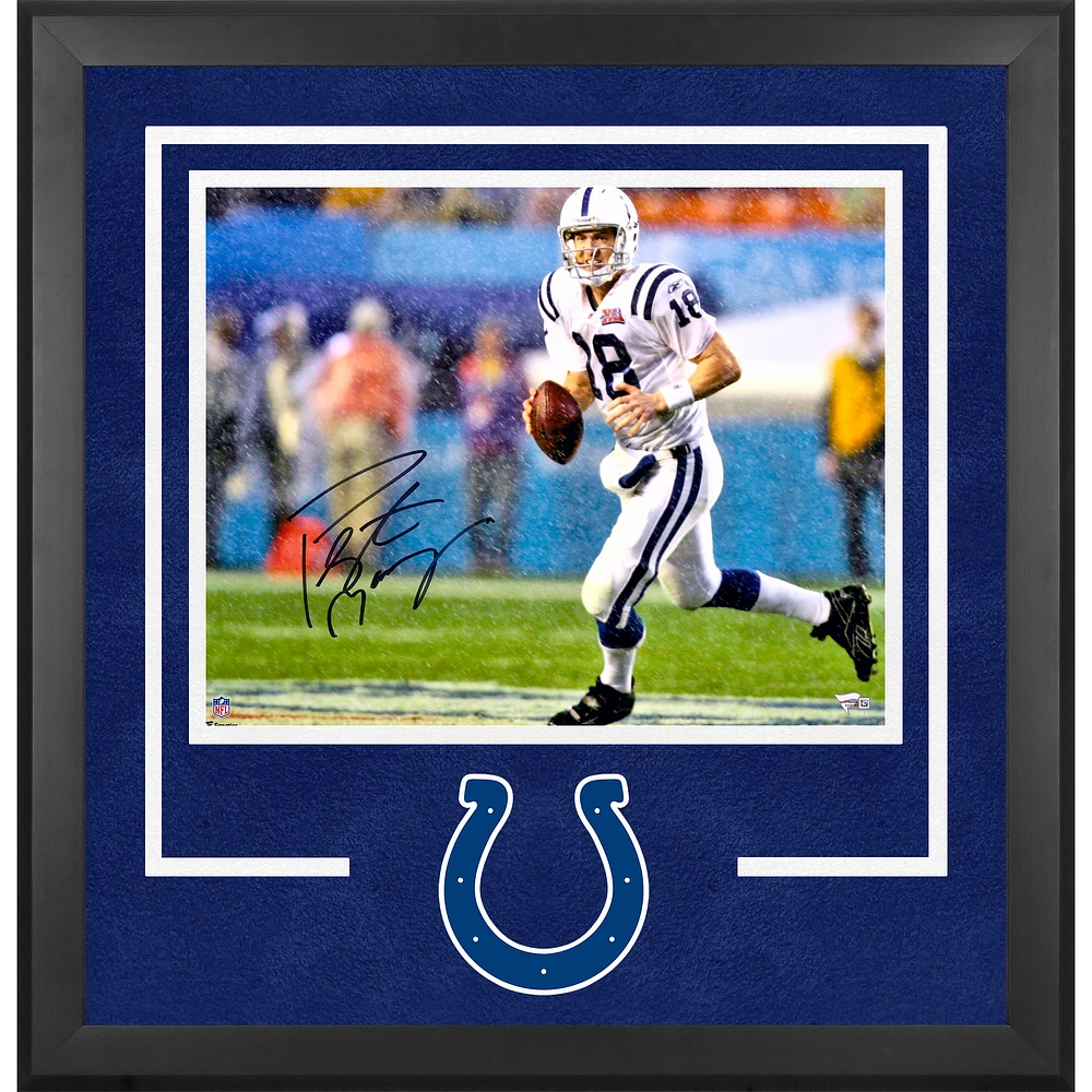 Peyton Manning Indianapolis Colts Autographed Deluxe Framed 16" x 20" Super Bowl XLI Running in Rain Photograph