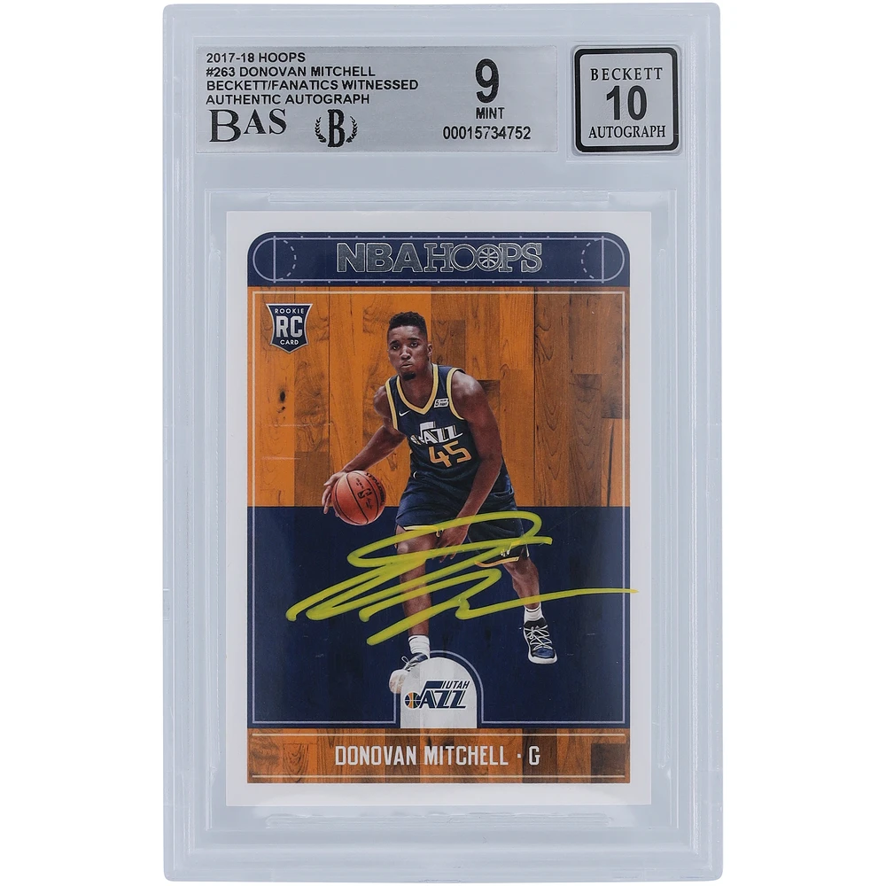 Donovan Mitchell Utah Jazz Autographed 2017-18 Panini Hoops Yellow Ink #263 Beckett Fanatics Witnessed Authenticated /10 Rookie Card
